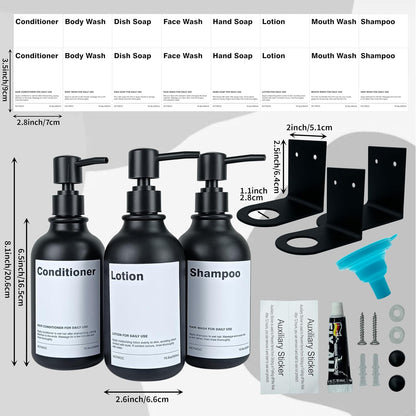 3 Pack Wall Mount Shower Dispenser, No Drill, 16 Waterproof Labels | Shampoo Dispenser for Shower Wall, Shampoo and Conditioner Dispenser, Bathroom, 17oz, Gold Amber