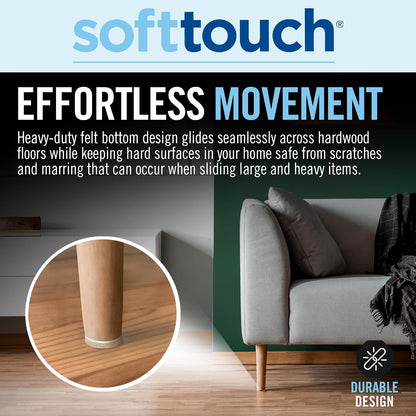 SoftTouch 1.5" Round Reusable Felt Furniture Sliders for Hard Surfaces, Noise-Reducing Adhesive Furniture Moving Pads for Beds, Sofas, Dressers, Set of 24, Beige