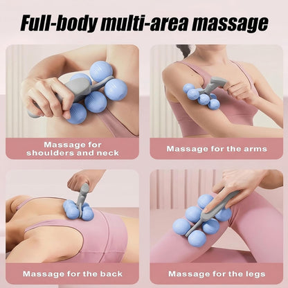 6-Wheel Handheld Massage Roller for Muscle Pain Relief (Blue)