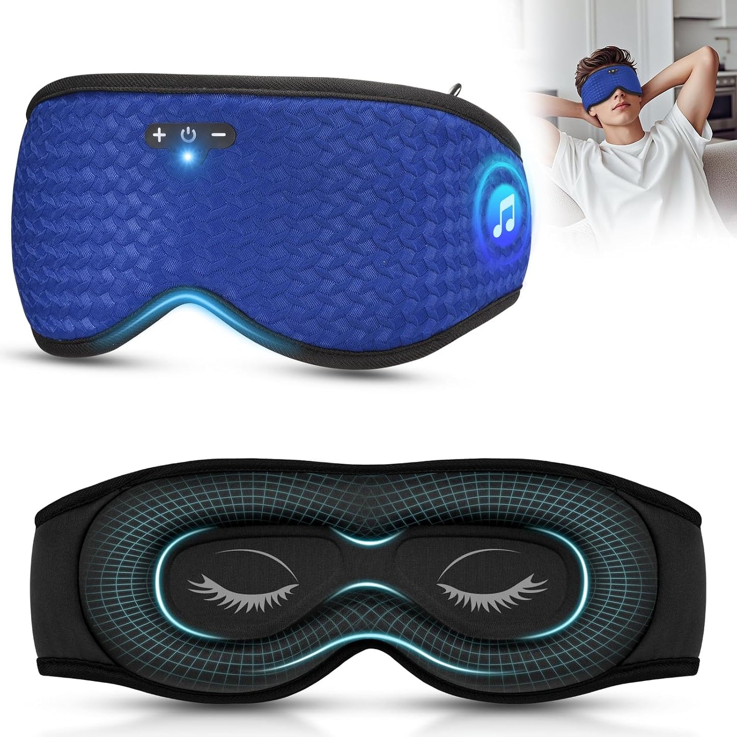 3D Sleep Mask with Bluetooth Headphones, Sleeping Headphones for Side Sleepers, Zero Eye Pressure, Adjustable Sleep Eye Mask, Ultra-Thin Stereo Speakers Perfect for Sleeping-Peacock Blue