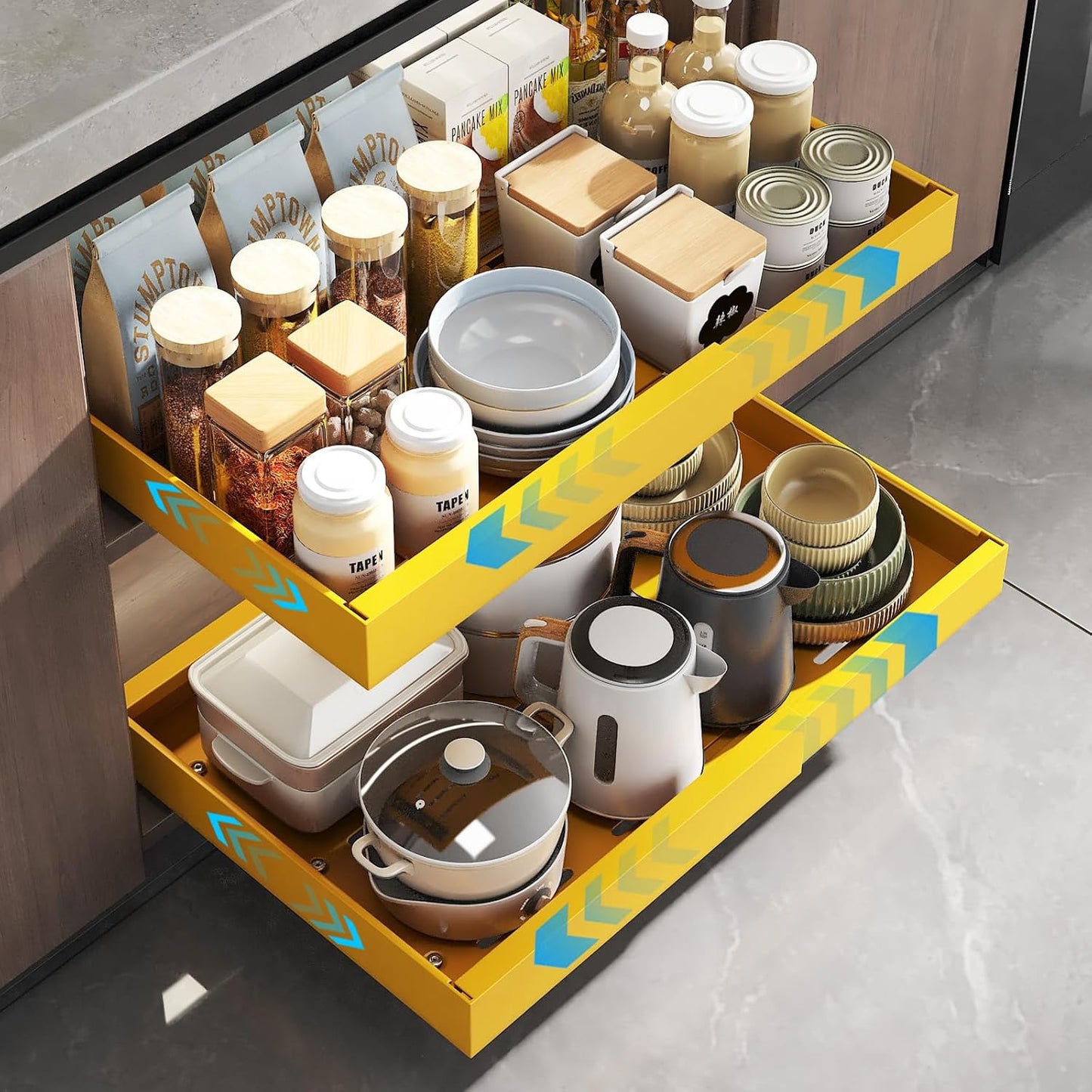 Mustorn 2 Pack Pull Out Cabinet Organizer, Slide Out Drawers for Cabinets, Peel and Stick, Heavy Duty Shelves for Kitchen, Cupboard, Pantry, Bathroom (16.5"D*11.8"W*3.94"H-Black)