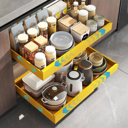 Mustorn 2 Pack Pull Out Cabinet Organizer, Slide Out Drawers for Cabinets, Peel and Stick, Heavy Duty Shelves for Kitchen, Cupboard, Pantry, Bathroom (16.5"D*11.8"W*3.94"H-Black)