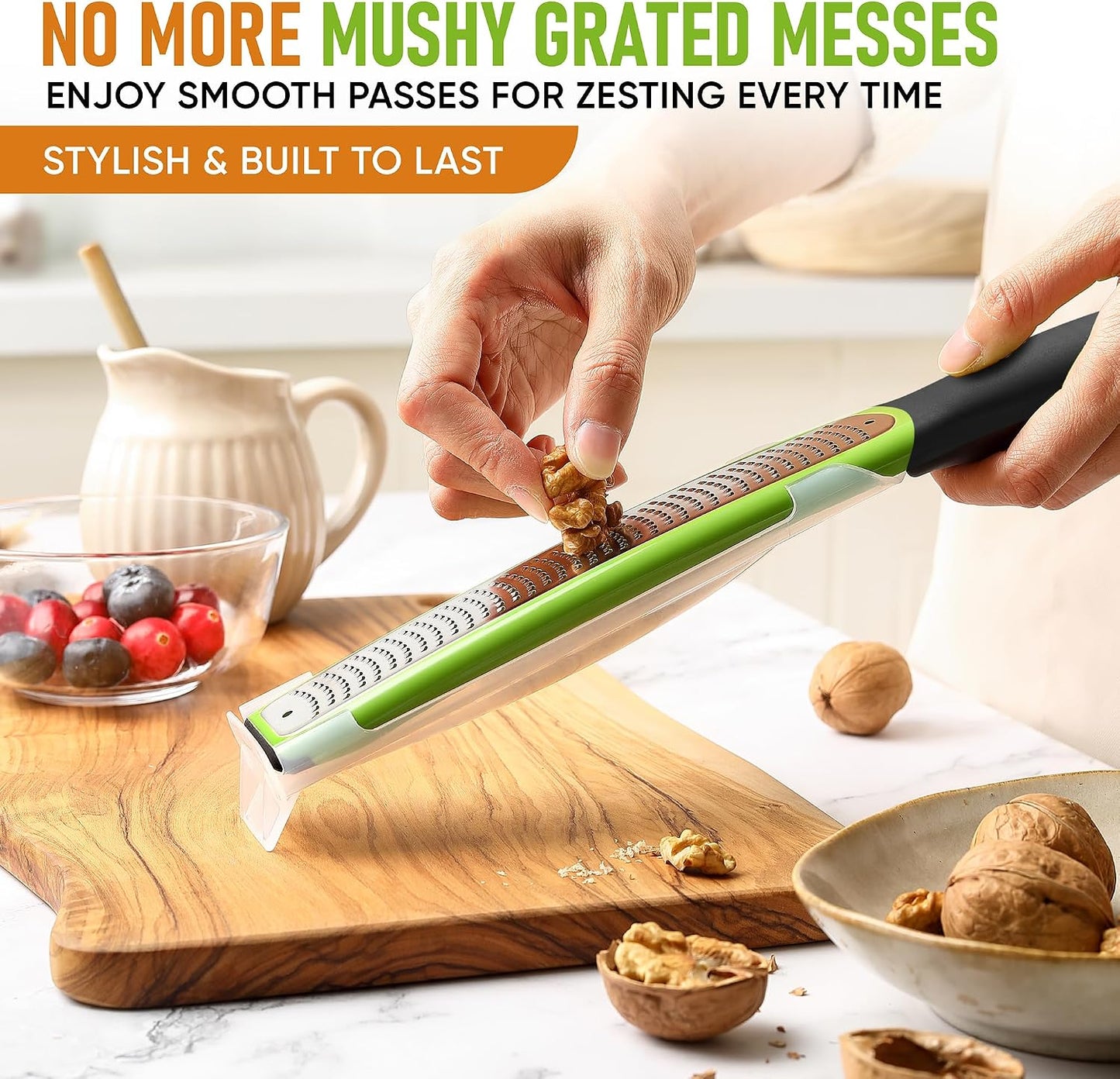 Spring Chef Stainless Steel Lemon Zester - Garlic & Ginger Grater - Gray | Premium Zester with Blade Cover, Cheese Grater with Handle for Parmesan, Nutmeg, Lime - Durable Citrus Zester, Fine Shred