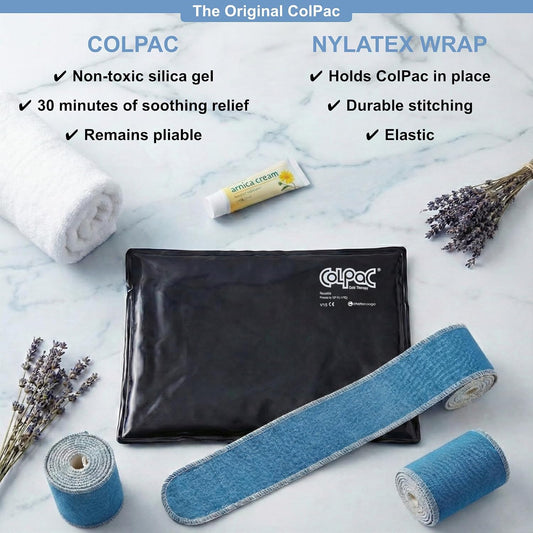 Chattanooga ColPac, Reusable Gel Ice Pack, Cold Therapy for Neck, Shoulder, Upper Back for Headaches, Inflammation, 23" Neck Contour, Blue Vinyl, with a Lumintrail Drawstring Bag