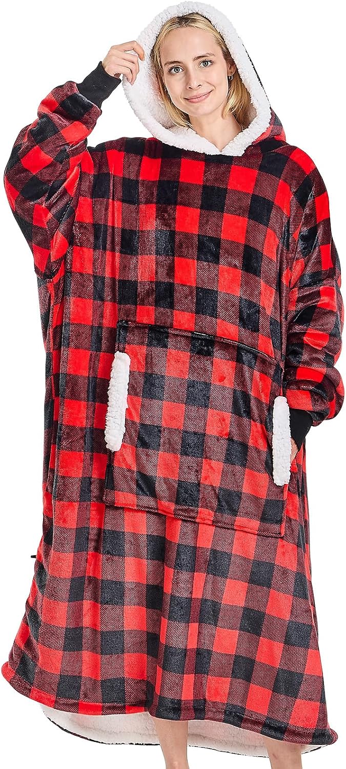 yescool Wearable Blanket Hoodie, Flannel Sherpa Fleece Blanket Sweatshirt for Adults Women Men,One Size Fits All - Colors A
