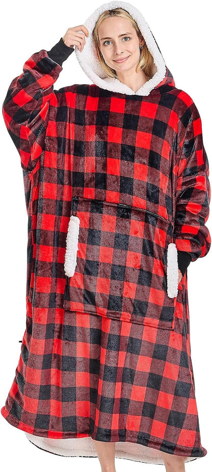yescool Wearable Blanket Hoodie, Flannel Sherpa Fleece Blanket Sweatshirt for Adults Women Men,One Size Fits All - Colors A