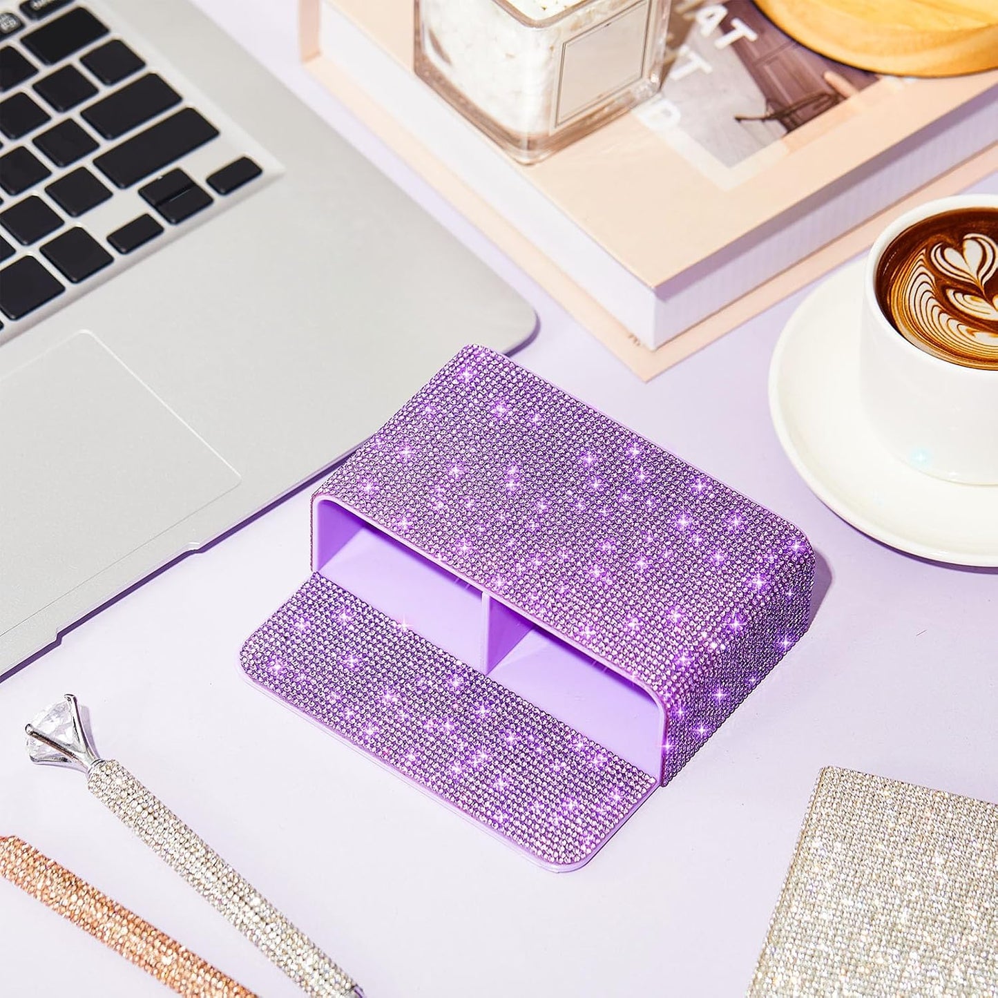 MotiMind Purple Locker Accessories for Girls, Bling Magnetic Pen Holder for Refrigerator, Back to School Rhinestone Marker Holder for Locker, Sparkly Gift for Student (Medium,Rhinestone)