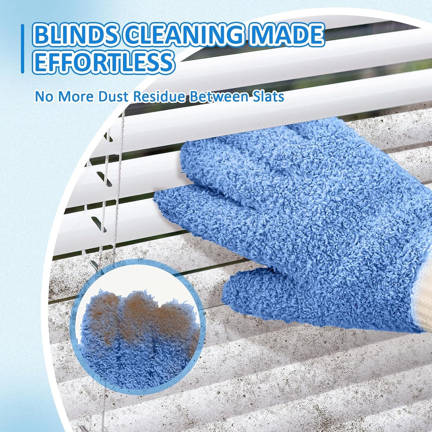 MIG4U Microfiber Dusting Gloves House Cleaning Glove for Blinds, Windows, Shutters, Furniture, and Car, Reusable Lint-Free Blue 1 Pair S/M