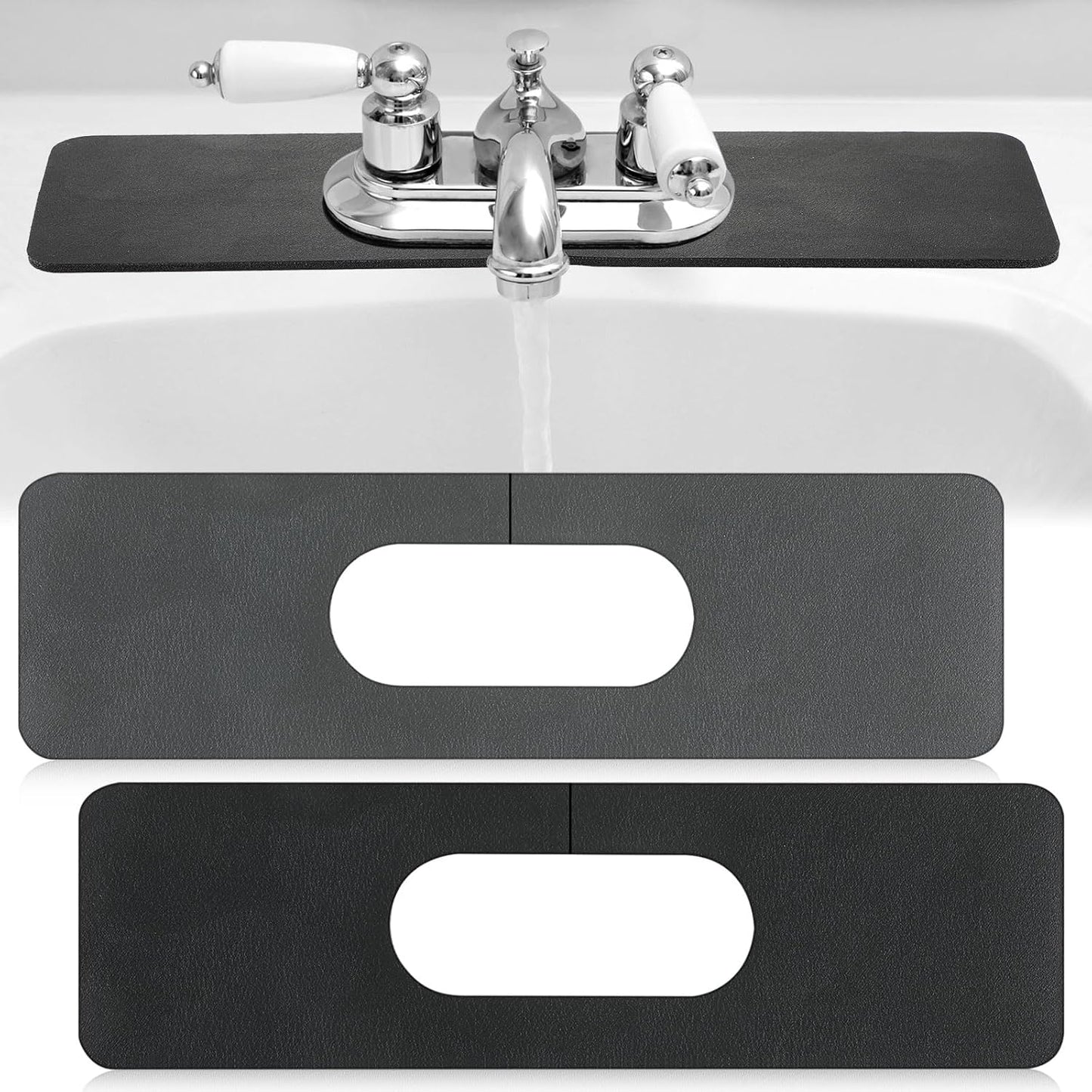 Tioncy 2 Pcs Faucet Mat Sink Splash Guard Oval-hole Oval Splash Pad for Kitchen Sink Oval Base Diatomite Faucet Mat for Bathroom Absorbent Mat Splatter Screens(Dark Gray)