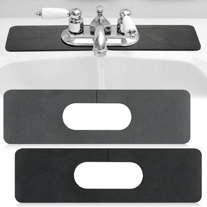 Tioncy 2 Pcs Faucet Mat Sink Splash Guard Oval-hole Oval Splash Pad for Kitchen Sink Oval Base Diatomite Faucet Mat for Bathroom Absorbent Mat Splatter Screens(Dark Gray)