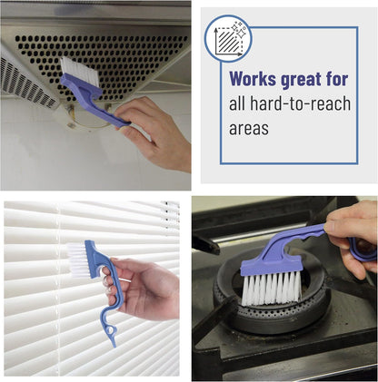 Slick- Window Track Cleaning Brush, 2 Pack, Yellow/Purple Ergonomic Handle, Built-in Scraper, Multipurpose, Window Track Cleaning Tools