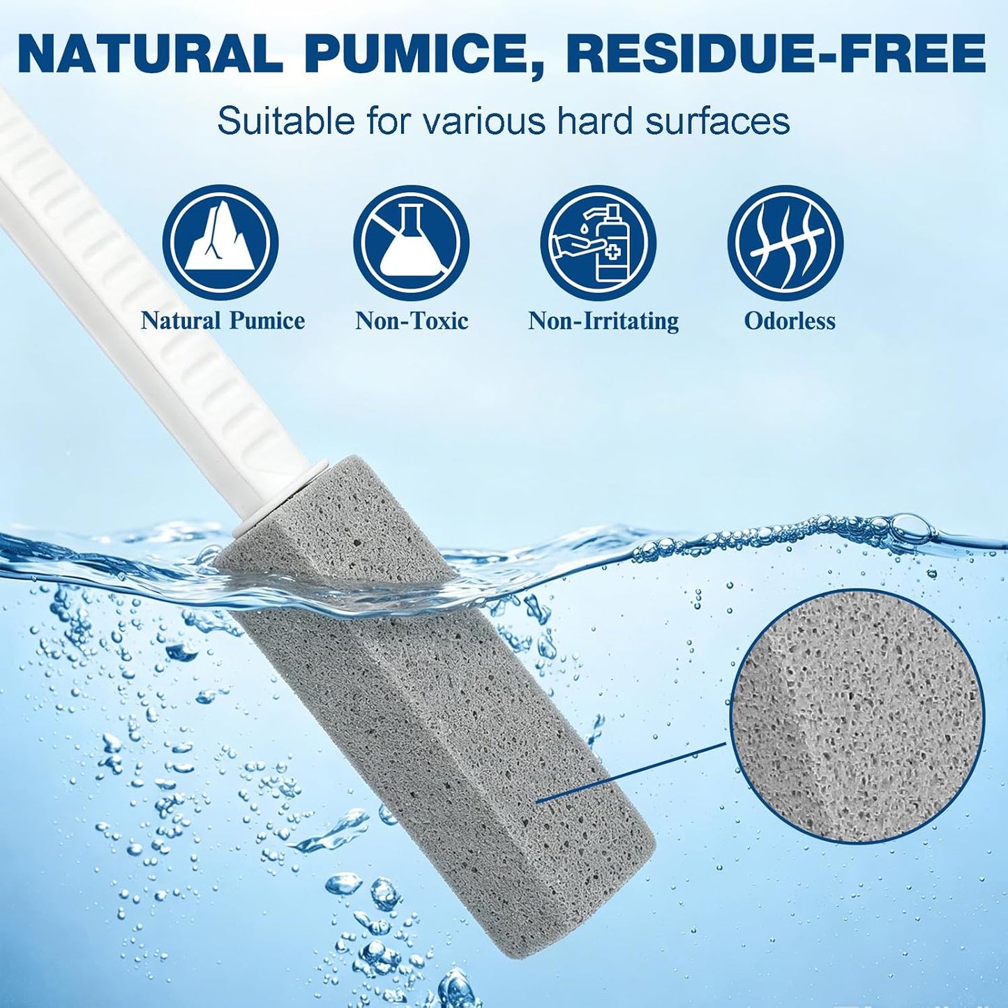 4 Pack Pumice Stone Toilet Bowl Cleaner with Long Handle | Powerfully Removes Toilet Bowl Rings, Rust & Lime, Ideal for Toilet Brush, BBQ Grills, Sink, Pool, Bathroom