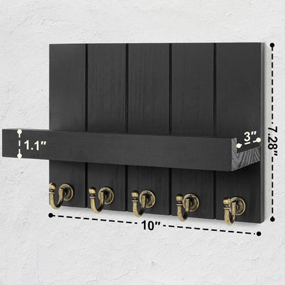 Rebee Vision Key Holder Wall Mount with 5 Key Hooks for Home Decor, Brown | 3.54'' x 10'' x 7.28'', Small Shelf for Display Plant, Key Hangers for Hat, Entryway Space-Saving Storage