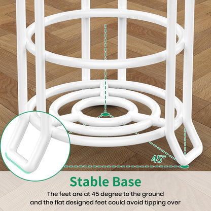 TomCare Toilet Paper Holder Free Standing with Shelf, Stable 4 Raised Feet | Stores 4 Mega Rolls, Tool-Free Assembly, Powder-Coated Metal Frame, Bathroom Storage Organizer for Spare Rolls, Silver