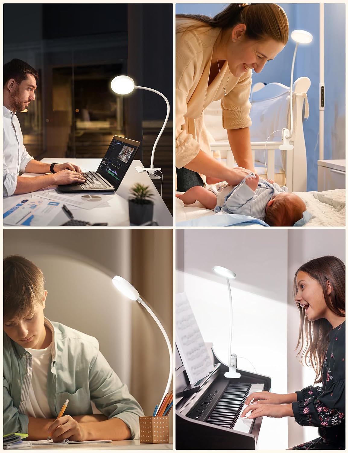LiFMIRA Bed Lamp Clip on Light 8W 66 LED Reading Light for Bed, 5 Colors 10 Brightness Dimmable, Eye Caring Metal Reading Lamp, Clip lamp for Bed Headboard Desk Home Office Dorm(White)