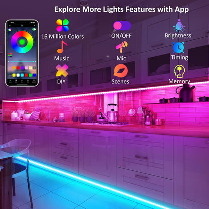 maylit 8 PCS Motion Sensor RGB Under Cabinet Lights Kit, App and Remote Control Led Strip Lights, Music Sync Color Changing Led Lights with Power Adapter, for Cabinet, Counter, Shelf, Bookcase, 13ft | App and Remote Control Led Strip Lights, Music Sync