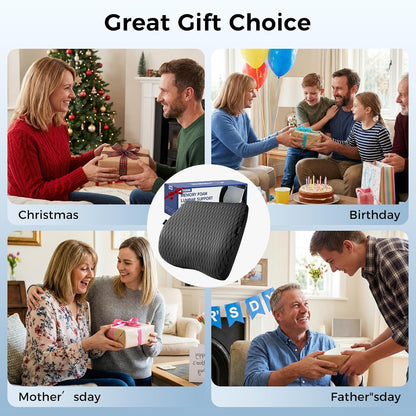 Lumbar Support Pillow for Car & Office Chair - High-Density Memory Foam Back Cushion for Sciatica & Lower Back Pain Relief - Non-Slip Support for Long Commutes & Desk Workers (Black)