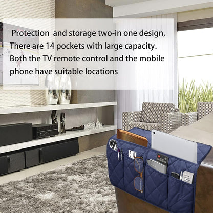Armchair Caddy,Non Slip Recliner Organizer,Waterproof Sofa Armrest Organizer, Remote Control Holder for Recliner.Chair Arm Organizer with 14 Pockets for TV Remote, Phone, Magazine