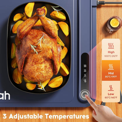 Warming Mat for Food, Voriah Electric Warming Tray with 3 Temp Settings & Auto Shut-Off, Food Warmer with Thick Silicone Surface to Keep Food Warm at Buffet, Parties, and Family Use（Dark Blue）