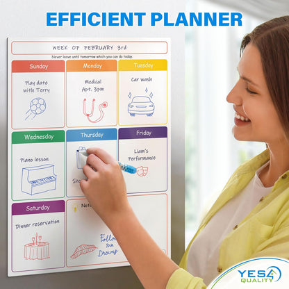 Magnetic Dry Erase Calendar 16x12 for Fridge with 3 Markers & Eraser | Strong magnetic dry erase calendar keeps schedules, meals and family plans organised on your fridge.