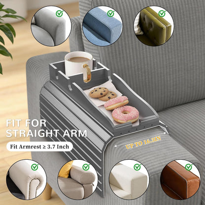 Korser Couch Armrest Table, Sofa Arm Tray with Removable Cup Holder, 2 in 1 Anti-Slip Armrest Tray Table for Couch, Bamboo Foldable Couch Cup Holder for Drinks Snacks Phone Remote Control