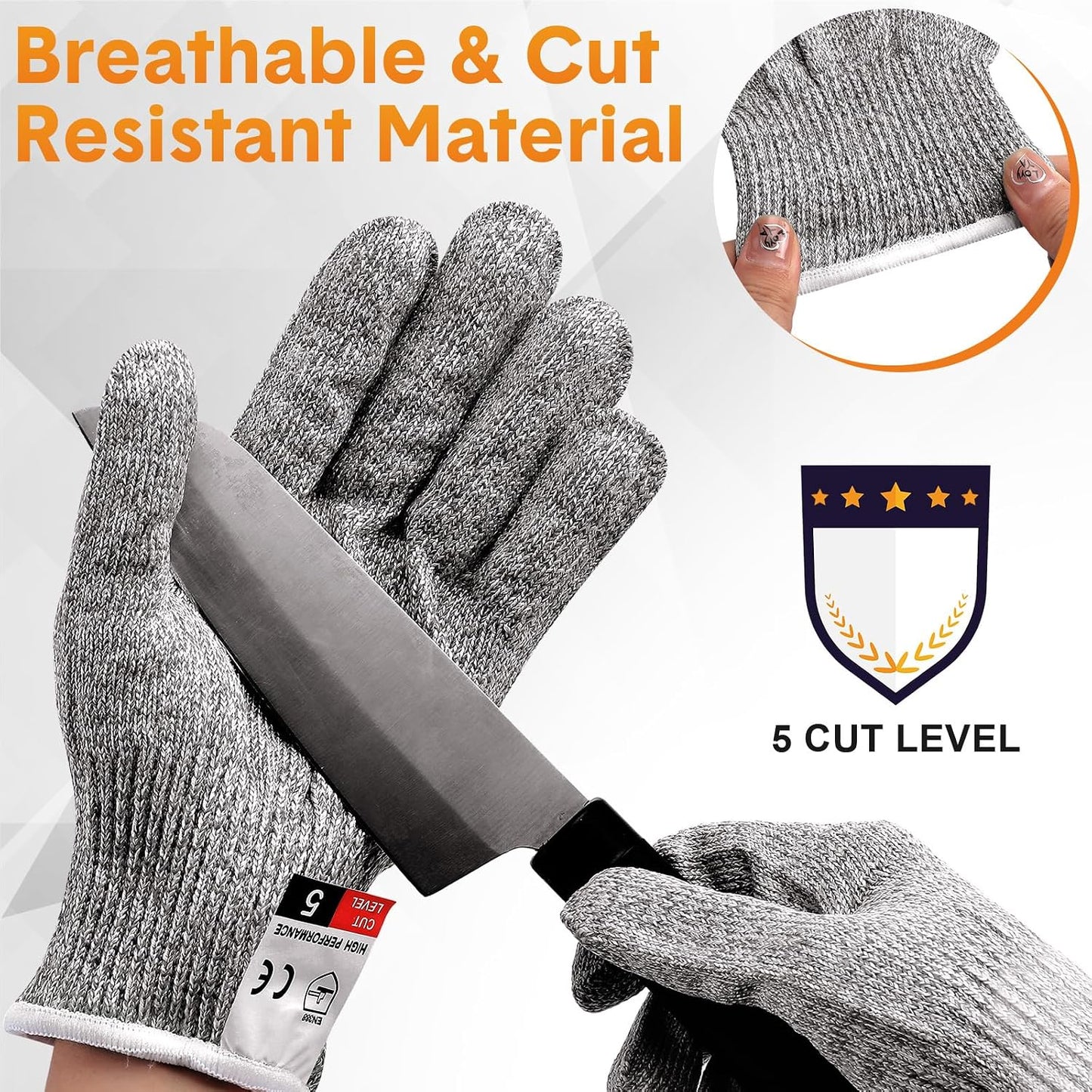 Xuhal 20 Pairs Cut Resistant Gloves Level 5 Protection Cutting Safety Kitchen Anti Cut Gloves for Kitchen (L)
