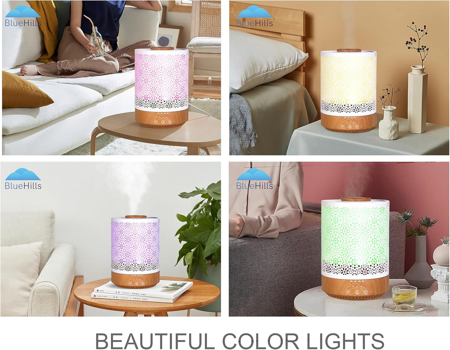 BlueHills 2500 ML Humidifier with Essential Oil Diffuser Combo Aroma Home Décor Design for Large Bed Bath Kids Baby Living Rooms Big Capacity LED Lights Scent Ultrasonic Cool Mist Wood Grain F006