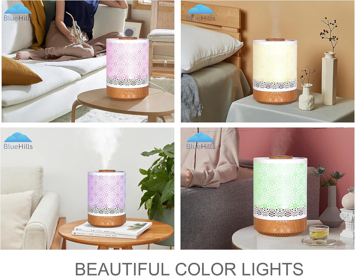 BlueHills 2500 ML Humidifier with Essential Oil Diffuser Combo Aroma Home Décor Design for Large Bed Bath Kids Baby Living Rooms Big Capacity LED Lights Scent Ultrasonic Cool Mist Wood Grain F006