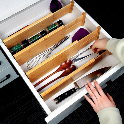 Utoplike 4 Pcs Bamboo Kitchen Drawer Dividers, Large Drawers Organizers | Adjustable Spring Loaded Expandable Organization, Works in Dresser, Bathroom, Bedroom, Office, Fit 17.8"-20.6" Drawer, 2.4"H