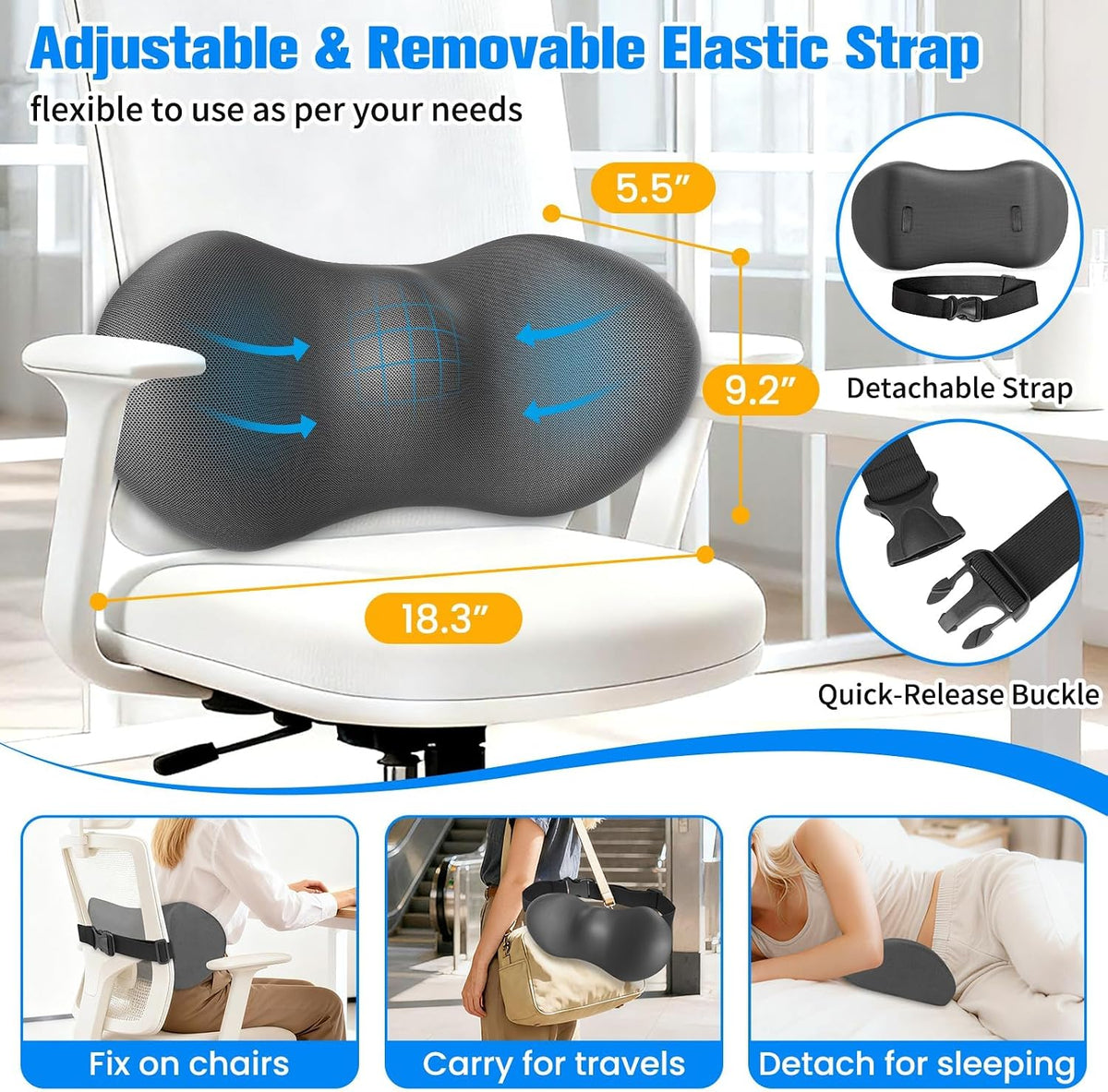 SweetSlubr Lumbar Support Pillow for Office Chair, Back Support, Black
