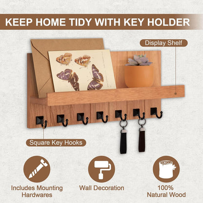 Key Holder for Wall, Decorative Key Holder with Shelf | Key and Mail Holder Wall Mount, Farmhouse Decor with 5 Key Hooks for Keys, Coats, ect.