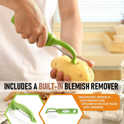 Spring Chef Swivel Potato Peeler for Kitchen w/ Soft Grip Handle, Mango | Premium Vegetable Peeler w/ Sharp Stainless Steel Blades, Multifunctional Food Peeler for Apple, Carrot, Cucumber, Fruit
