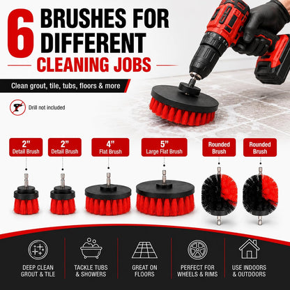 6-Piece Drill Brush Cleaning Set – Power Scrubber Attachments with 2”, 3.5”, 4” & 5” Brushes, Durable PP & PET Bristles for Bathroom, Tile, Grout, Kitchen, Tub & Floor Cleaning