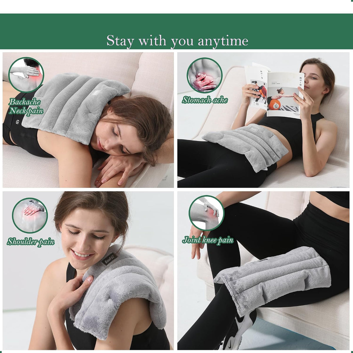 Romfox Microwavable Heating Pad for Pain Relief, Moist Heat for Cramps, Muscles, Joints, Back, Neck and Shoulders, Heat Compress Pillow, for Both Hot and Cold Therapy (11.8 * 5.9 Unscented)