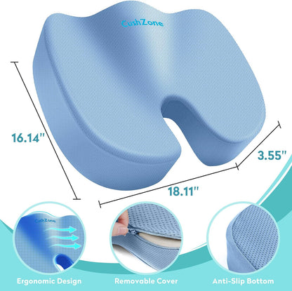 Gel Seat Cushion, Enhanced Memory Foam Cushion for Tailbone Pain, Black | Cooling Gel for Office Chair, U-shaped Design Chair Cushion for Gaming, Car, Wheelchair, Non-Slip Base, Washable Cover