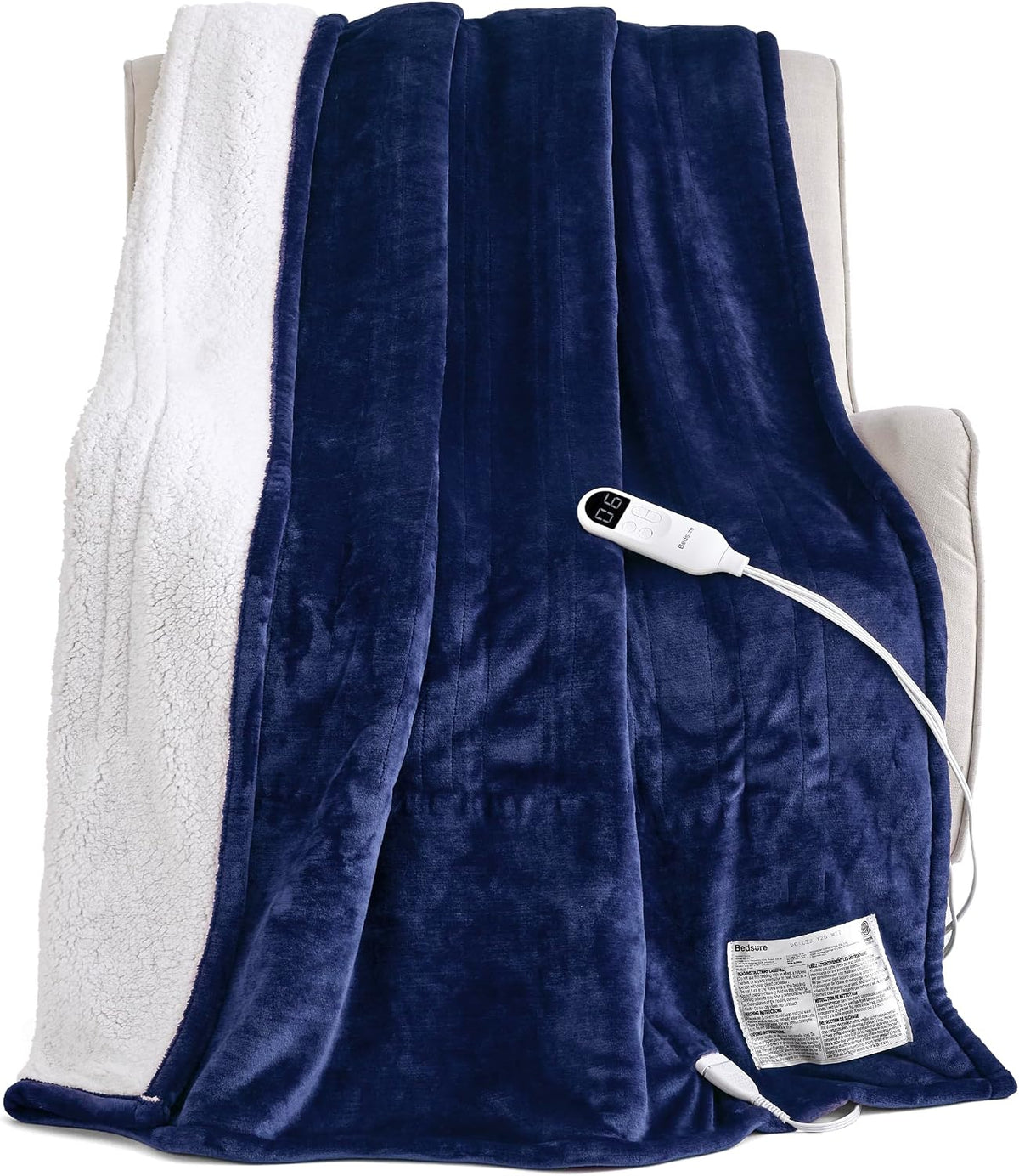Bedsure Heated Blanket Throw, Soft Electric Blanket with Preheat, Cream