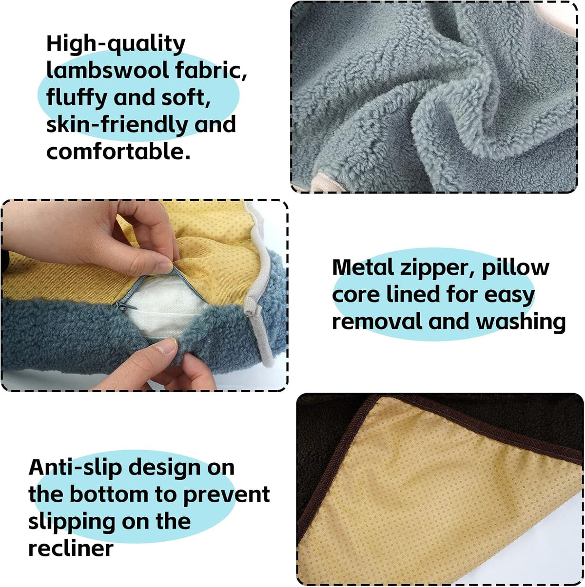 Neck Pillow for Recliner (22x14in) Adjustable Wool Neck Roll, Non-Slip Headrest Sofa Cushion Travel Pillow for Neck and Head Support (Blue)