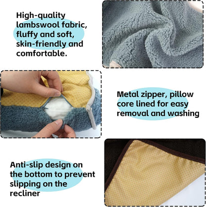 Neck Pillow for Recliner (22x14in) Adjustable Wool Neck Roll, Non-Slip Headrest Sofa Cushion Travel Pillow for Neck and Head Support (Blue)