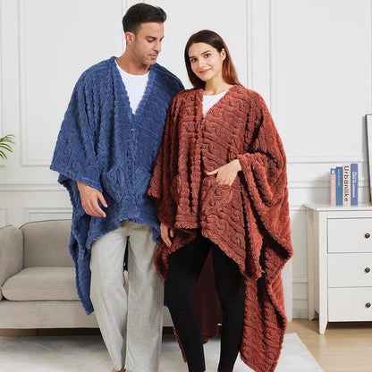 Wearable Blanket Sherpa Fleece Shawl Blanket with Pockets Blanket Poncho Cape for Adults, Cozy Shawl TV Throw Blankets