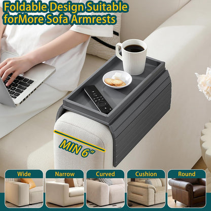 Bamboo Couch Arm Tray Table，Foldable Sofa Armrest Tray Table for Couch，Flexible and Anti-Slip Couch Arm Cup Holder，Portable Sofa Arm Chair Table for Drink,Cups, Eats，Snacks, Phone, Remote