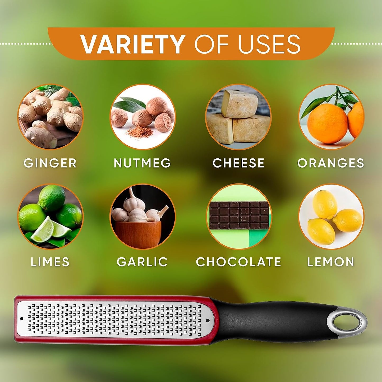 Spring Chef Stainless Steel Lemon Zester - Garlic & Ginger Grater - Gray | Premium Zester with Blade Cover, Cheese Grater with Handle for Parmesan, Nutmeg, Lime - Durable Citrus Zester, Fine Shred