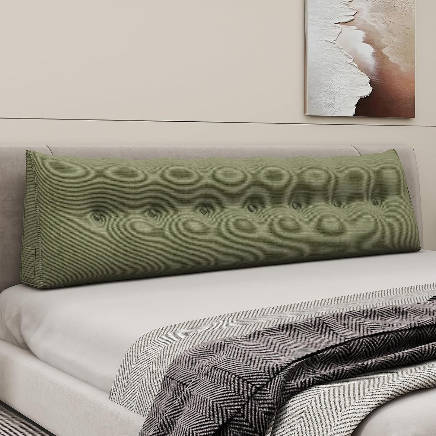 Headboard Wedge Pillows for Sitting Up in Bed Rest Adult，Triangular Upholstered Stuffed Reading Pillow for Sofa Couch Back Cushions Lumbar Body Support Dorm Bedroom（King，Corduroy Gray）