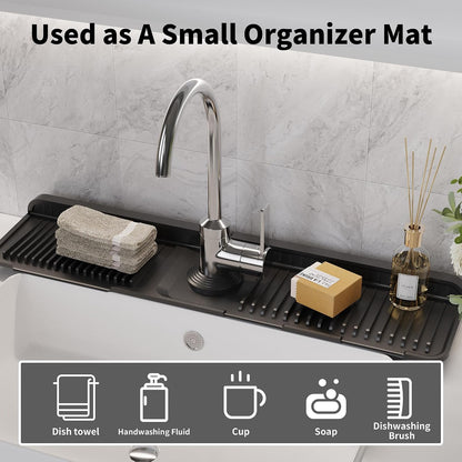 WAFT YEARN 24X5 Inch Silicone Durable Faucet Mat Kitchen Sink Splash Guard Draining Protector Tray Liner Absorbent Protective Counter Accessories For Sink Kitchen Bathroom Laundry Room Bar & RV Black