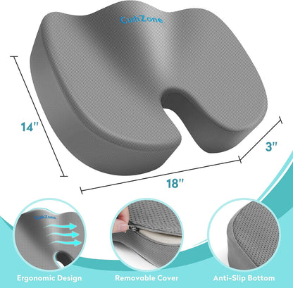 Gel Seat Cushion, Enhanced Memory Foam Cushion for Tailbone Pain, Black | Cooling Gel for Office Chair, U-shaped Design Chair Cushion for Gaming, Car, Wheelchair, Non-Slip Base, Washable Cover