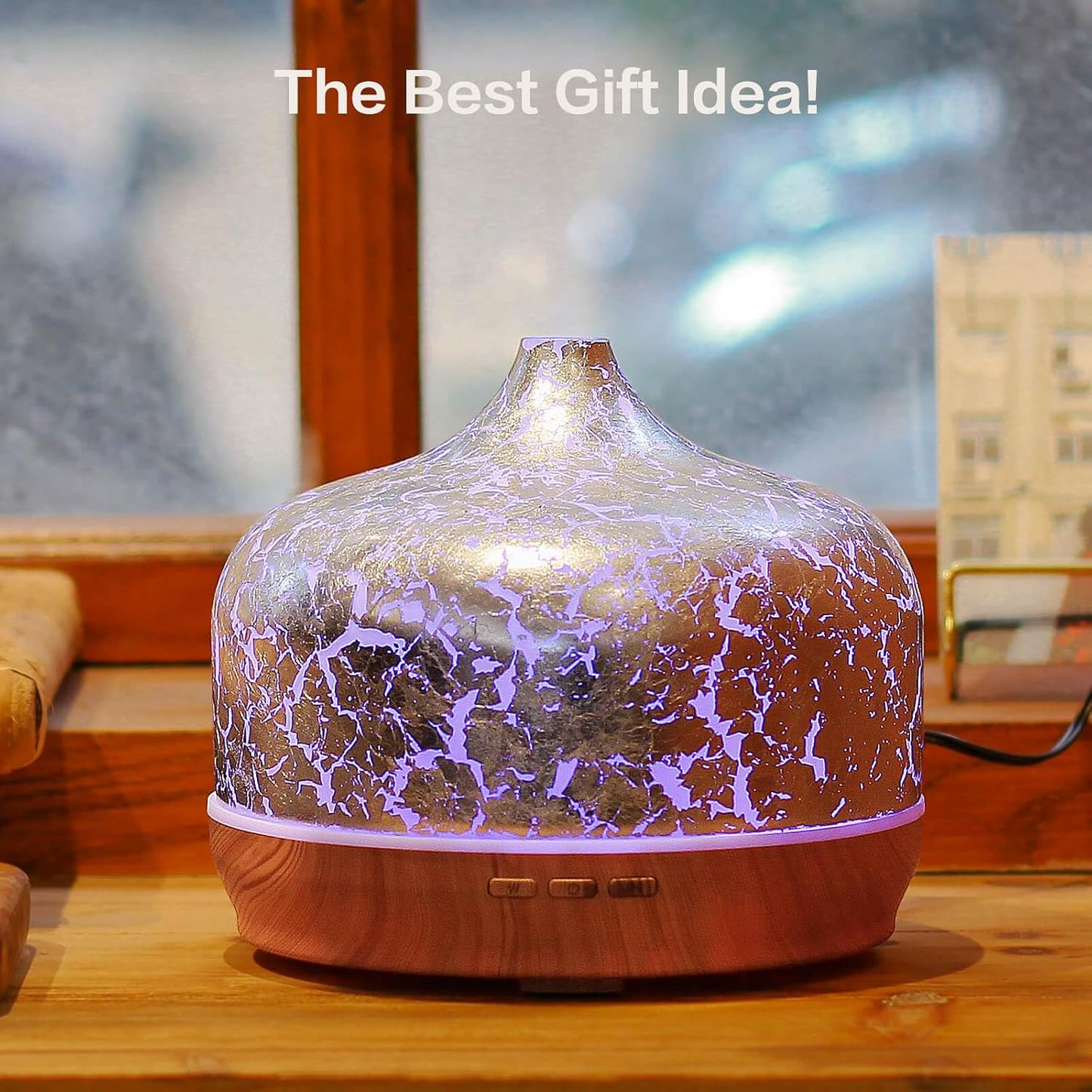 Porseme 500ml Glass Essential Oil Diffuser Aromatherapy Ultrasonic Cool Mist Humidifier 15-21 Running Hours Waterless Auto-Off Air Diffusers for Sleeping Yoga Working Spa(Light Blue)