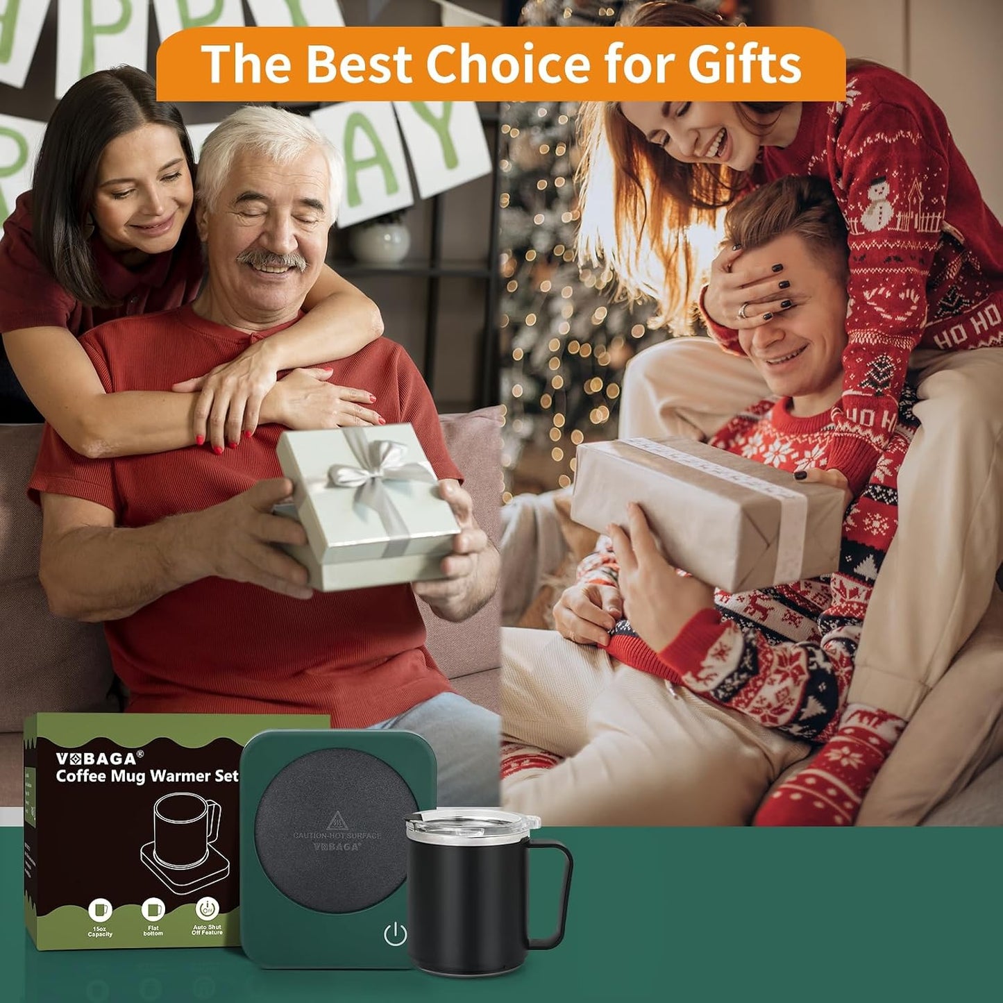 VOBAGA Coffee Mug Warmer Set with Auto Shut Off, 15 oz Coffee Mug Gift Set & 3 Temperature Settings Home Office Desk Accessories Valentine's Day Gift