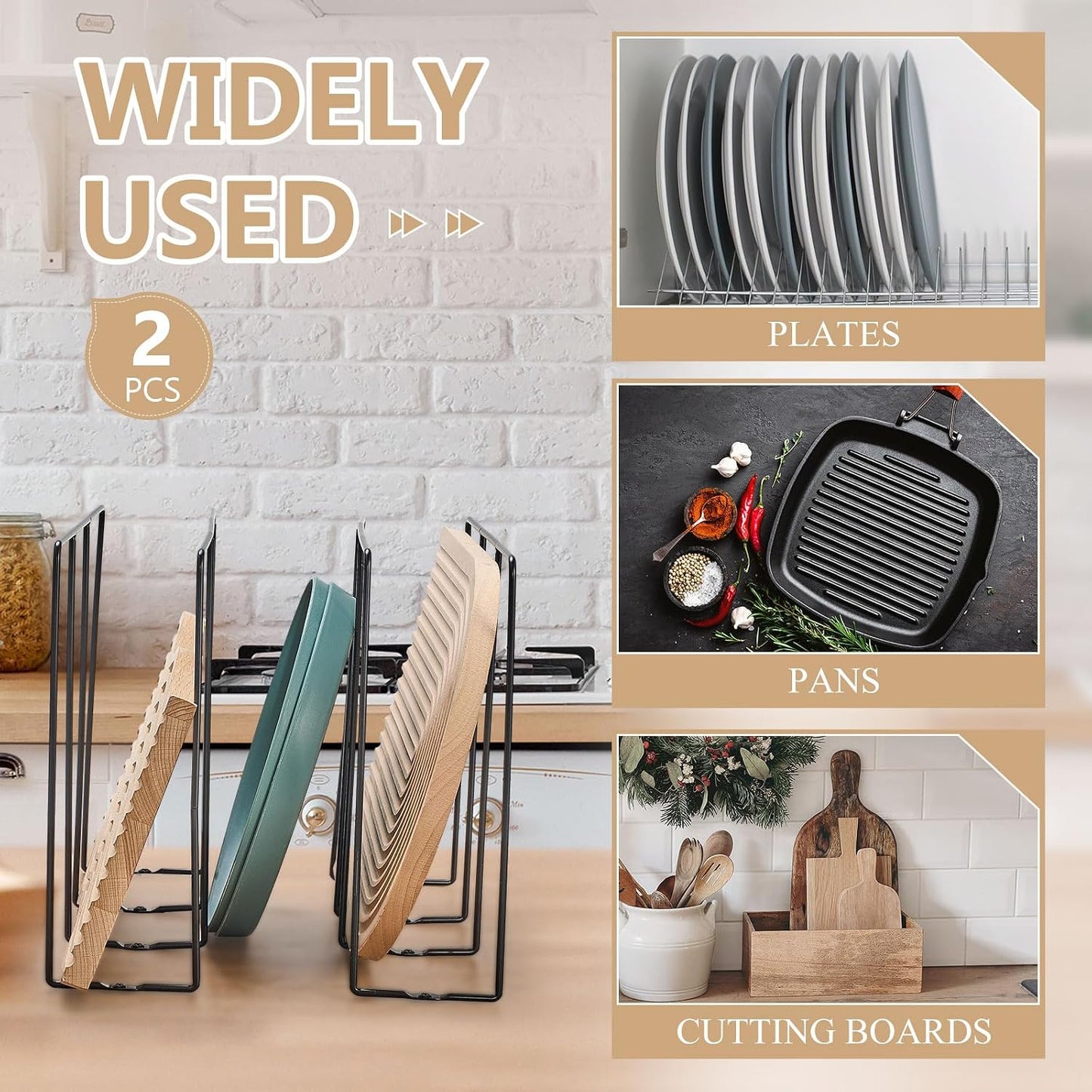 Blulu U Shaped Cookie Sheet Organizer for Cabinet Baking Sheet Organizer Kitchen Cabinet Dividers Vertical Chrome Pan Rack Storage Wires Tray Dividers Face Opening of 3.5"(Silver,2 Pcs)