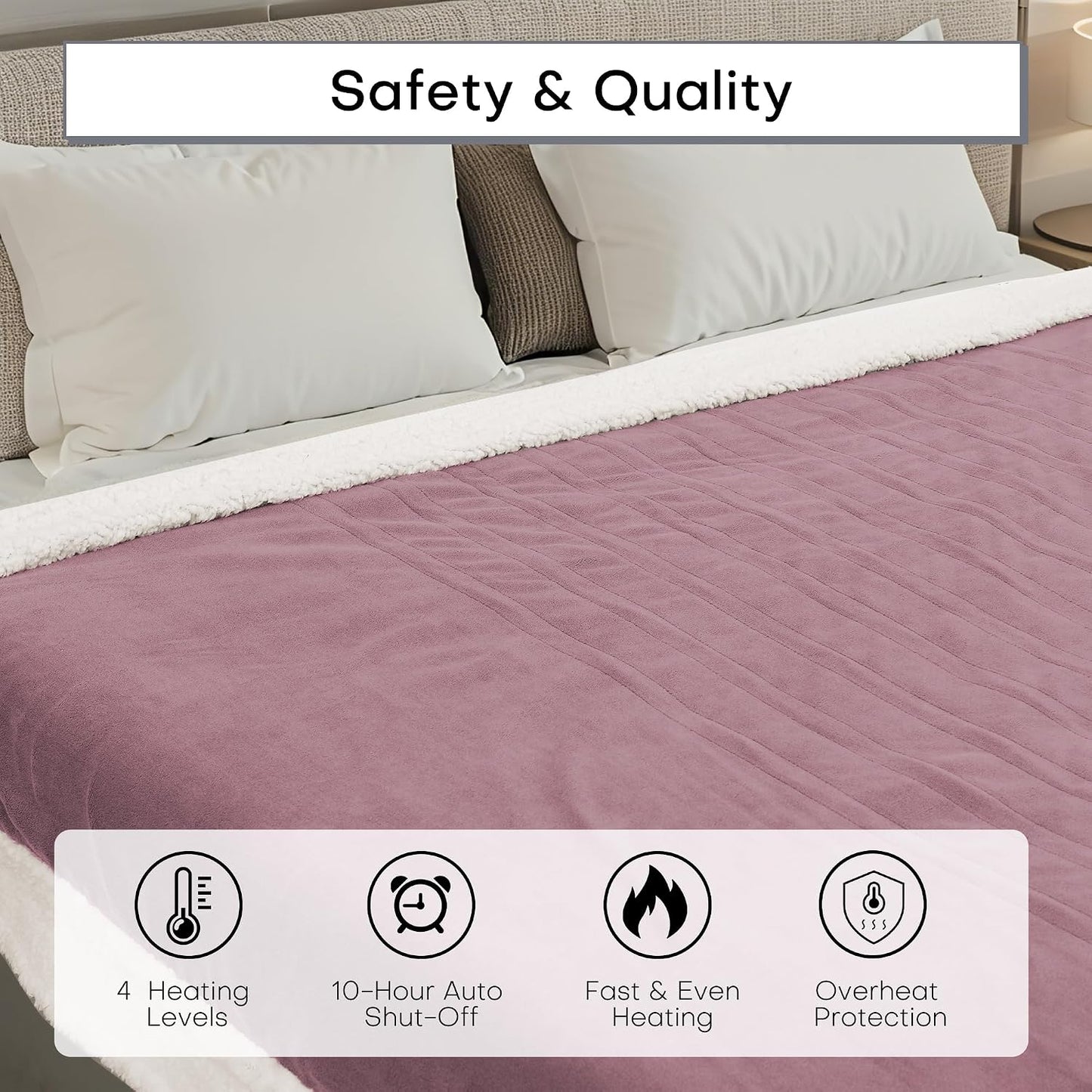 Electric Heated Blanket Full Size 72"x84" – Light Gray | ETL for Safe Overnight, 4 Heat Settings & 10H Auto Off, Dual-Sided Microplush Sherpa for Home Night, Machine washable