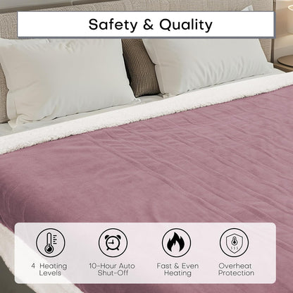 Electric Heated Blanket Full Size 72"x84" – Light Gray | ETL for Safe Overnight, 4 Heat Settings & 10H Auto Off, Dual-Sided Microplush Sherpa for Home Night, Machine washable
