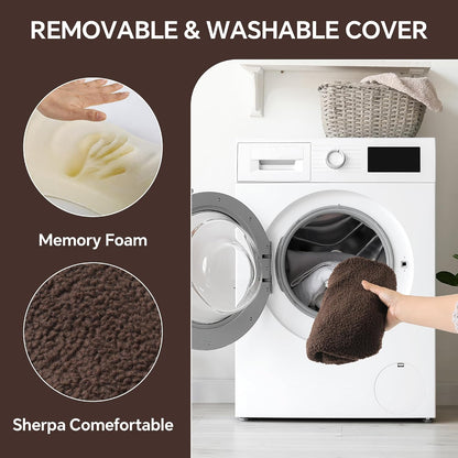 ROYALAY Sherpa Lumbar Support Pillow for Recliner, Memory Foam Back Pillow for Chair, Warm Couch Back Cushions for Elderly with Machine Washable Cover, Lumbar Pad for Car Office Chair, Brown